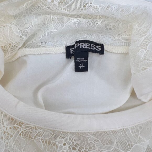 Express Womens White Lace Overlay Tank Top XS Cotton Blend Sleeveless Semi-Sheer - Picture 2 of 4